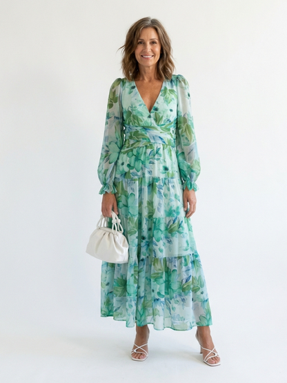Vestido largo mujer de tela fluida manga larga primavera