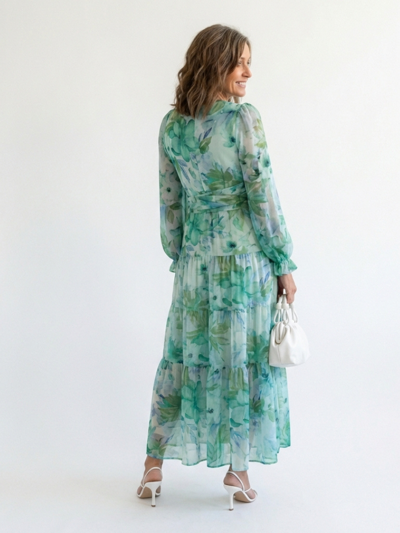 Vestido largo mujer de tela fluida manga larga primavera