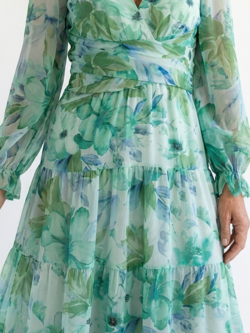 Vestido largo mujer de tela fluida manga larga primavera