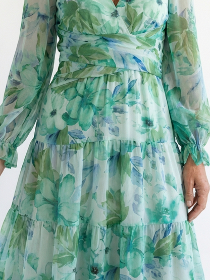 Vestido largo mujer de tela fluida manga larga primavera