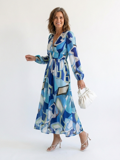 Vestido largo mujer de tela fluida manga larga primavera