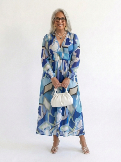 Vestido largo mujer de tela fluida manga larga primavera