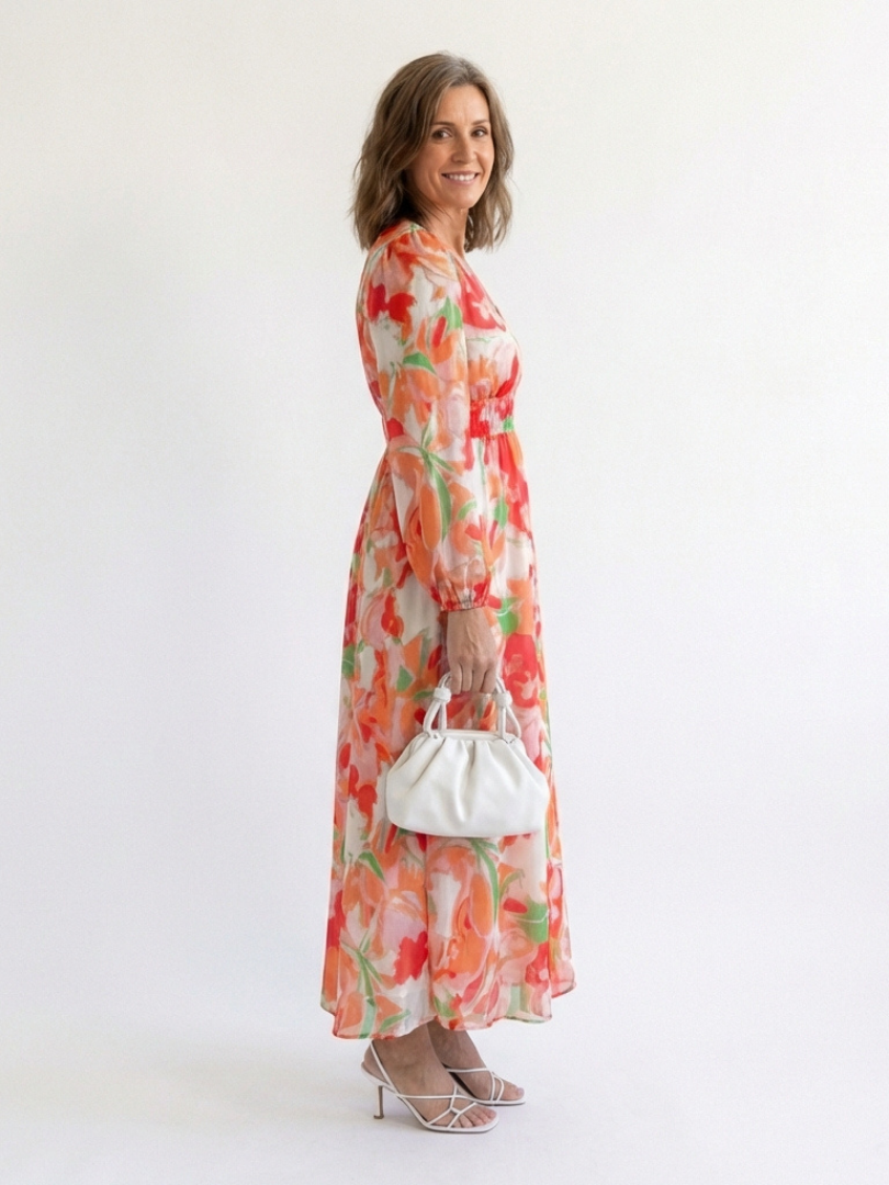 Vestido largo mujer de tela fluida manga larga primavera