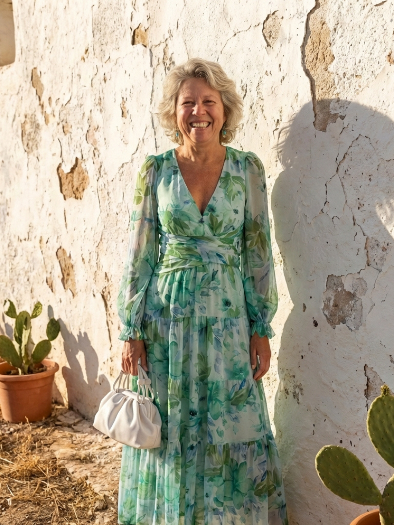 Vestido largo mujer de tela fluida manga larga primavera