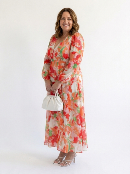 Vestido largo mujer de tela fluida manga larga primavera - Mavetta