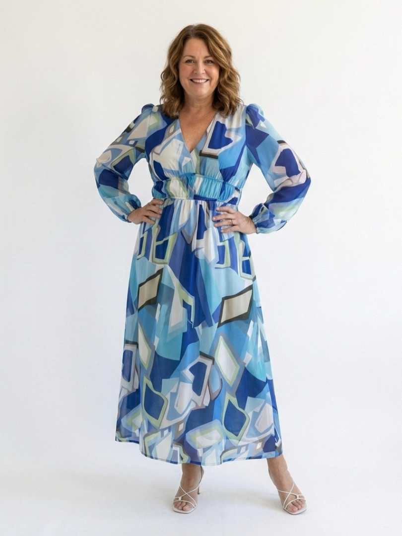 Vestido largo mujer de tela fluida manga larga primavera