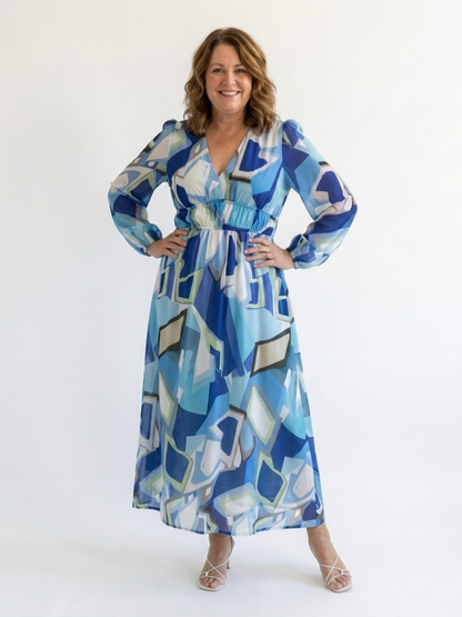 Vestido largo mujer de tela fluida manga larga primavera