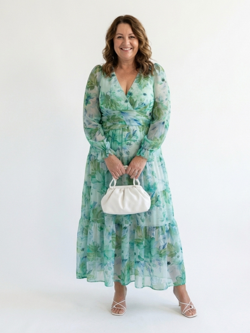 Vestido largo mujer de tela fluida manga larga primavera