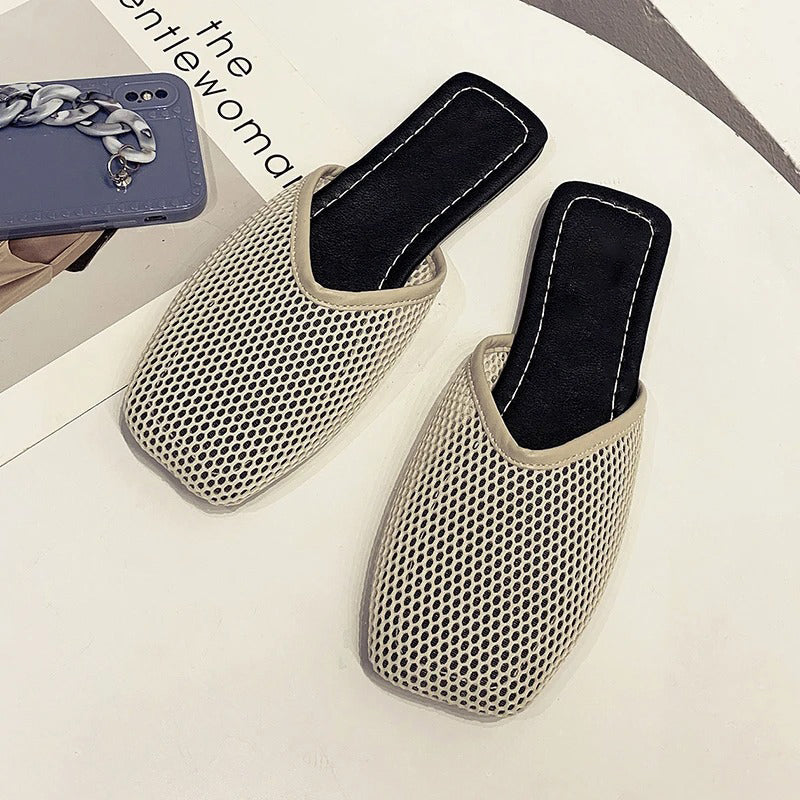Mocasines Mujer de Malla Transparente y Punta Cuadrada