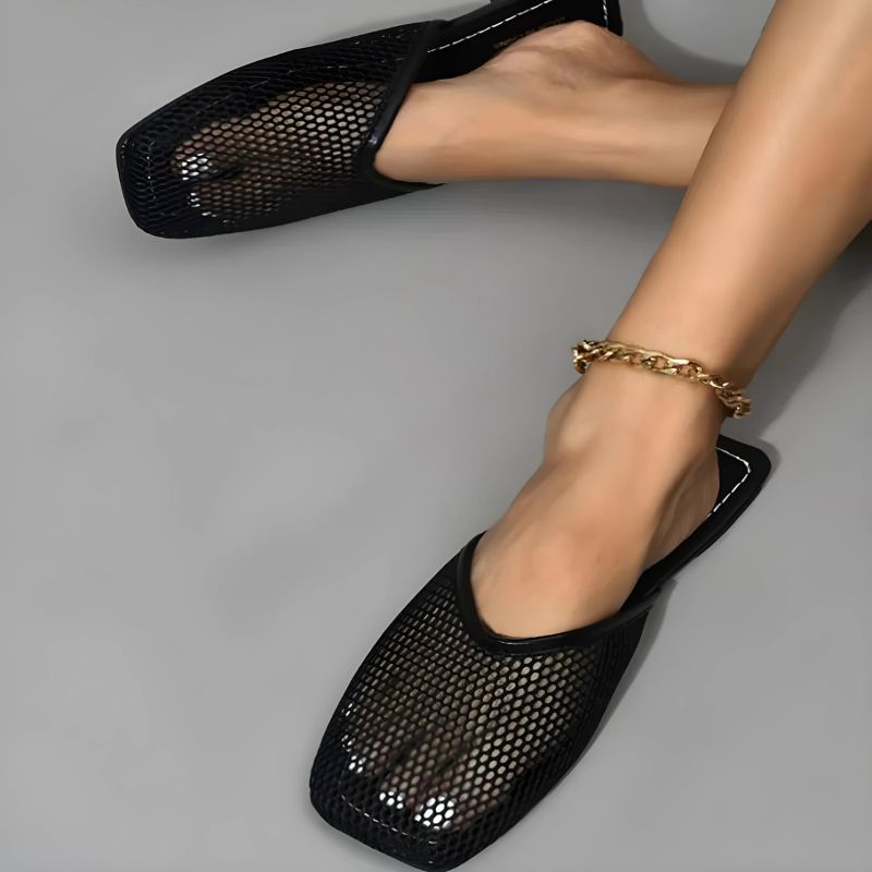 Mocasines Mujer de Malla Transparente y Punta Cuadrada