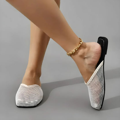 Mocasines Mujer de Malla Transparente y Punta Cuadrada