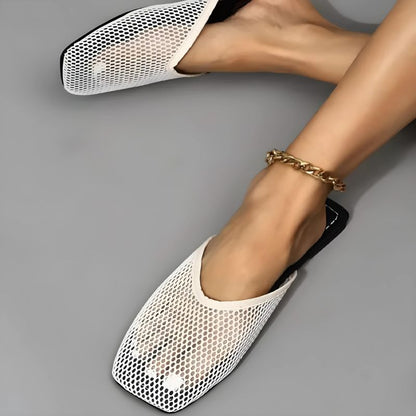Mocasines Mujer de Malla Transparente y Punta Cuadrada