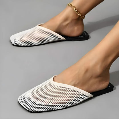 Mocasines Mujer de Malla Transparente y Punta Cuadrada
