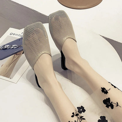 Mocasines Mujer de Malla Transparente y Punta Cuadrada
