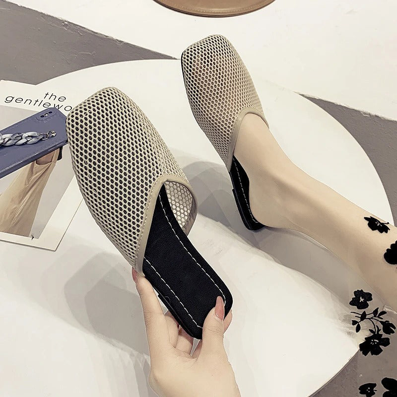 Mocasines Mujer de Malla Transparente y Punta Cuadrada