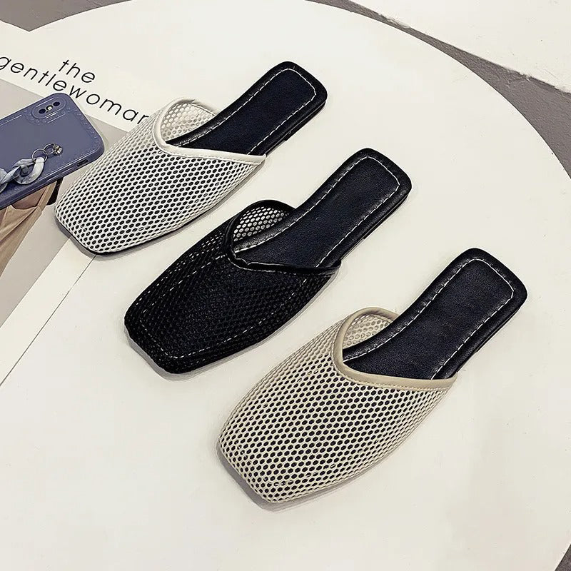 Mocasines Mujer de Malla Transparente y Punta Cuadrada