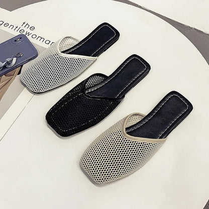 Mocasines Mujer de Malla Transparente y Punta Cuadrada