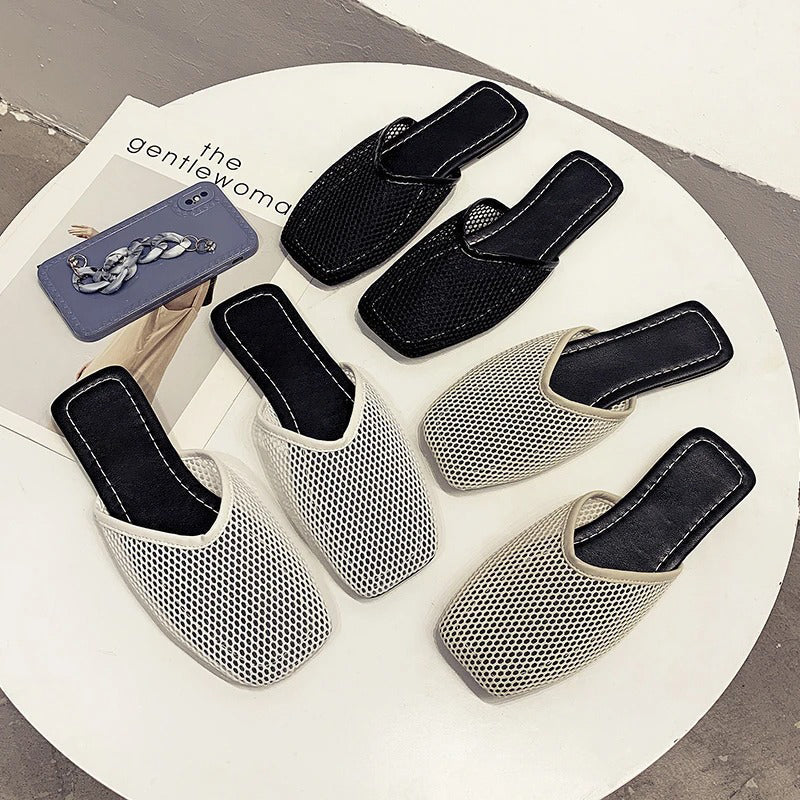 Mocasines Mujer de Malla Transparente y Punta Cuadrada