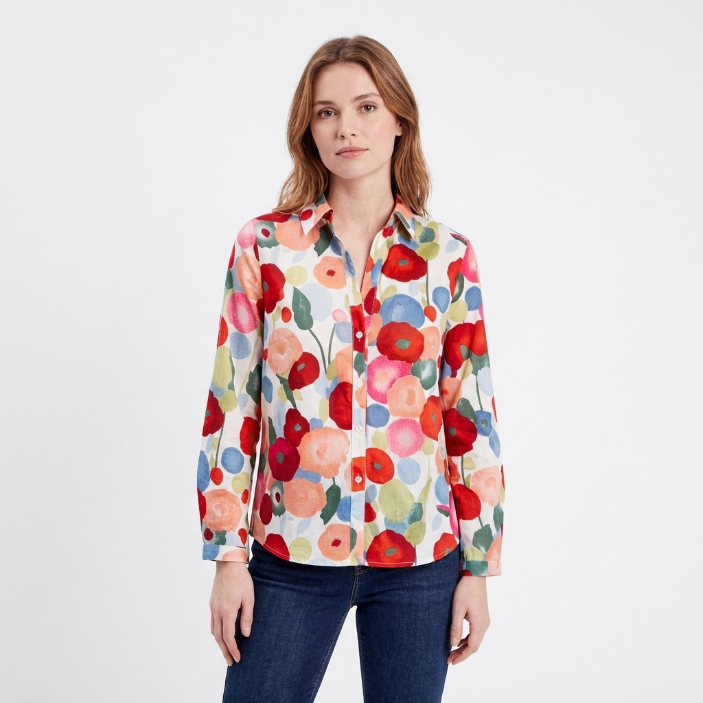 Camisa Mujer de Algodón Estampado Floral Acuarela Ajuste Regular - Mavetta