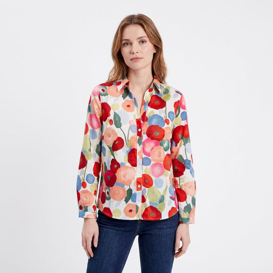 Camisa Mujer de Algodón Estampado Floral Acuarela Ajuste Regular - Mavetta