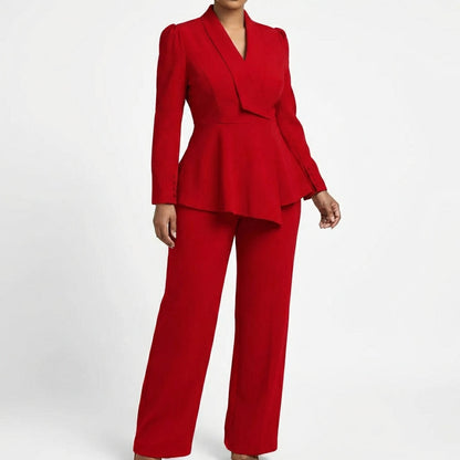 Traje Blazer y Pantalón Mujer Peplum Ajuste Elegante