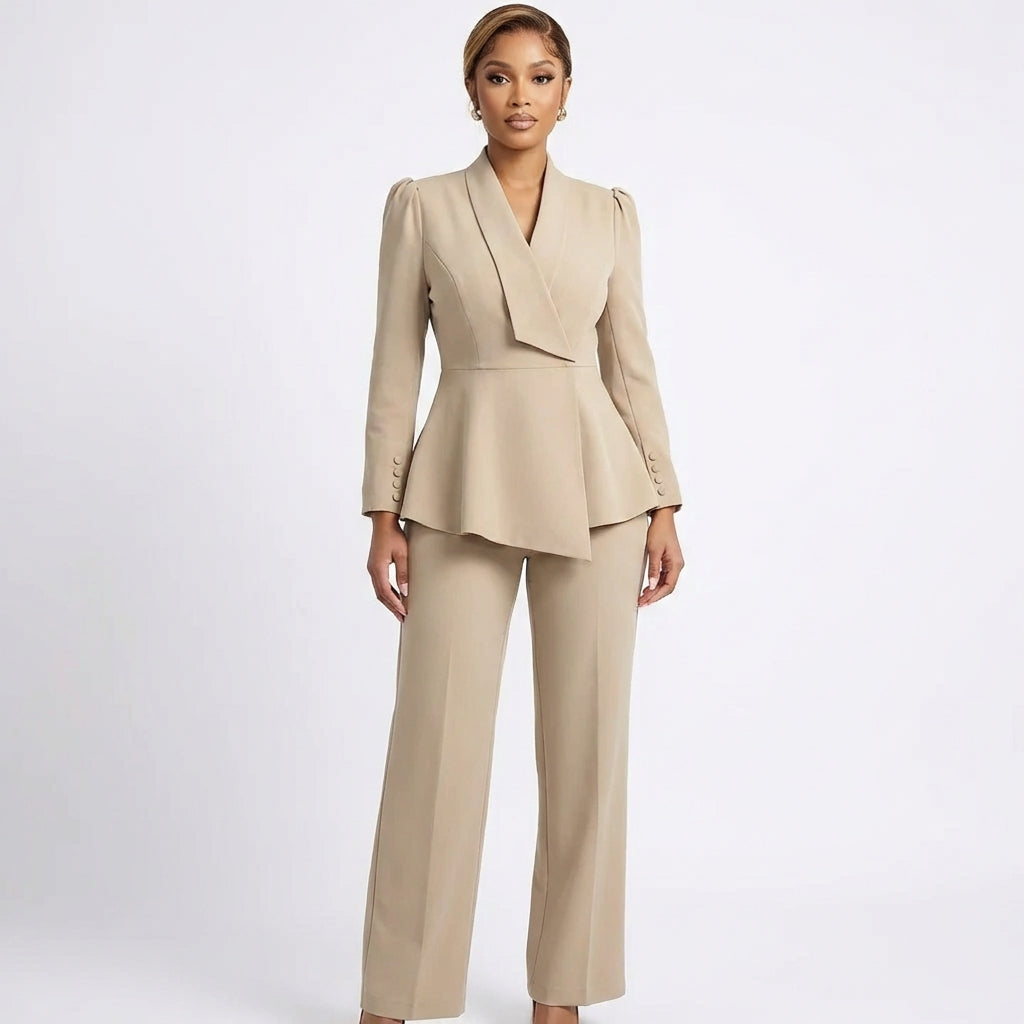 Traje Blazer y Pantalón Mujer Peplum Ajuste Elegante - Mavetta