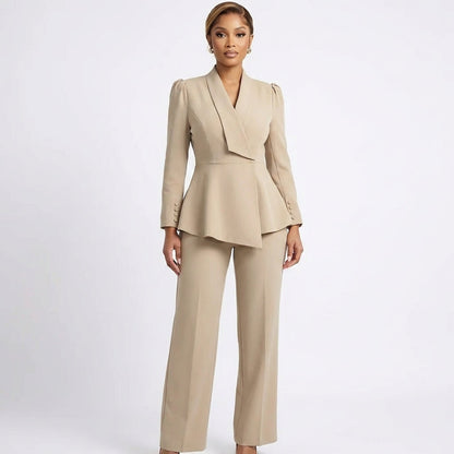 Traje Blazer y Pantalón Mujer Peplum Ajuste Elegante - Mavetta