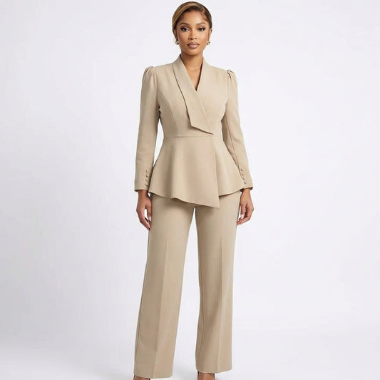 Traje Blazer y Pantalón Mujer Peplum Ajuste Elegante - Mavetta