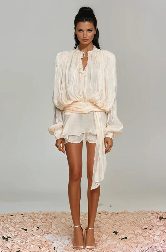 Vestido Mini Mujer Elegante con Mangas Abullonadas - Mavetta