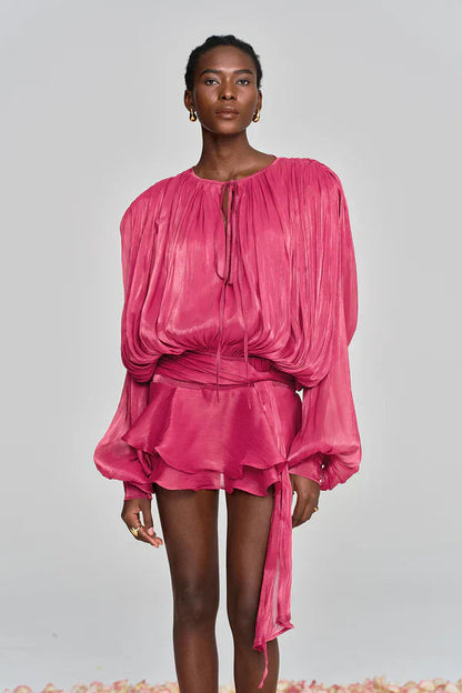 Vestido Mini Mujer Elegante con Mangas Abullonadas