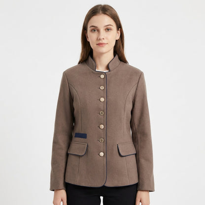 Blazer Mujer Cuello Mao con Ribete Contraste Ajuste Clásico - Mavetta