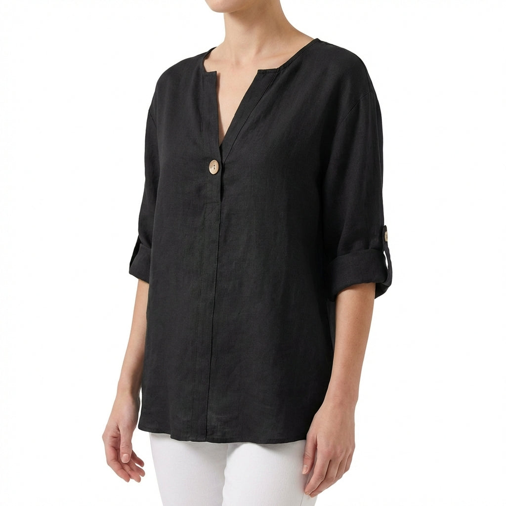 Blusa Mujer Cuello Mao Holgada