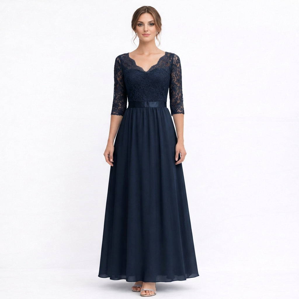 Vestido Maxi Mujer de Encaje Cuerpo Cuello en V - Mavetta