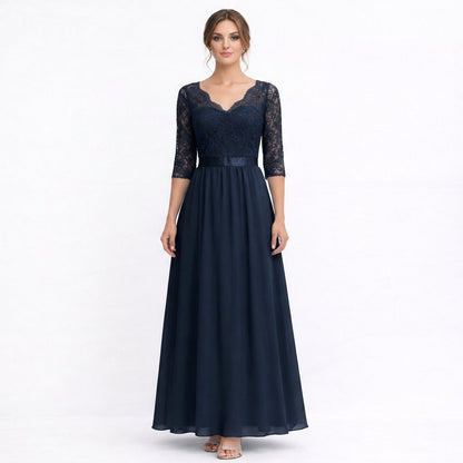 Vestido Maxi Mujer de Encaje Cuerpo Cuello en V - Mavetta