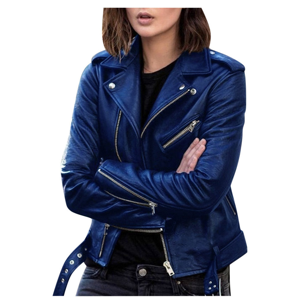 Cazadora Biker Mujer de Piel con Cremallera Estilo Casual