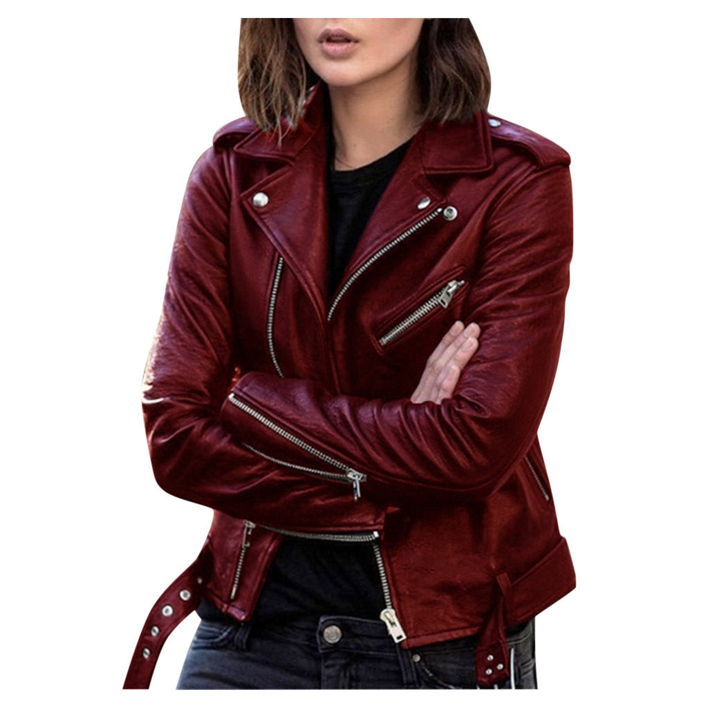 Cazadora Biker Mujer de Piel con Cremallera Estilo Casual
