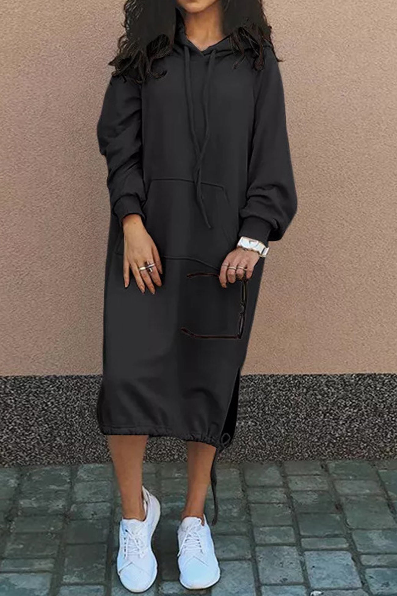 Vestido sudadera mujer largo con capucha y ajuste holgado