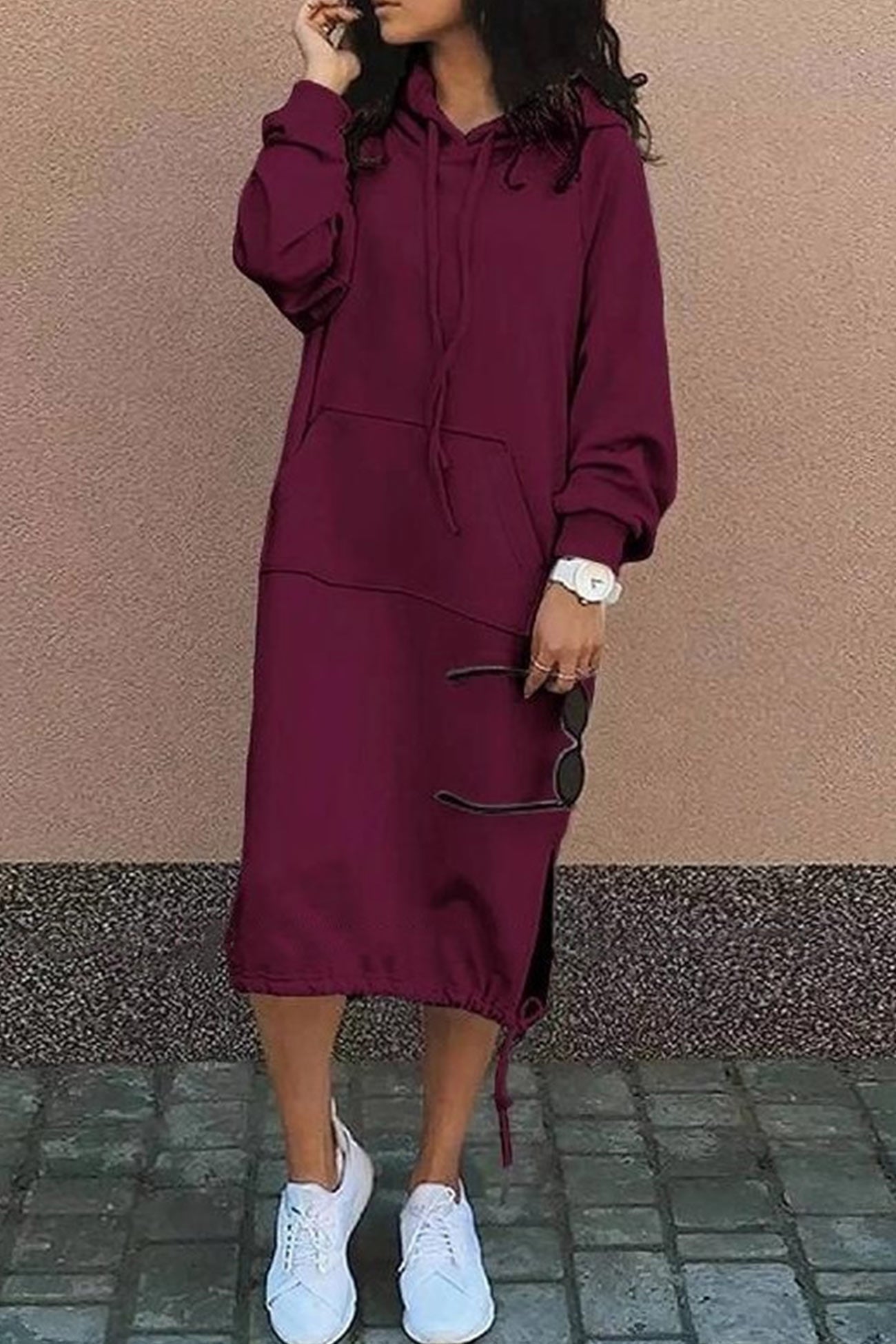 Vestido sudadera mujer largo con capucha y ajuste holgado