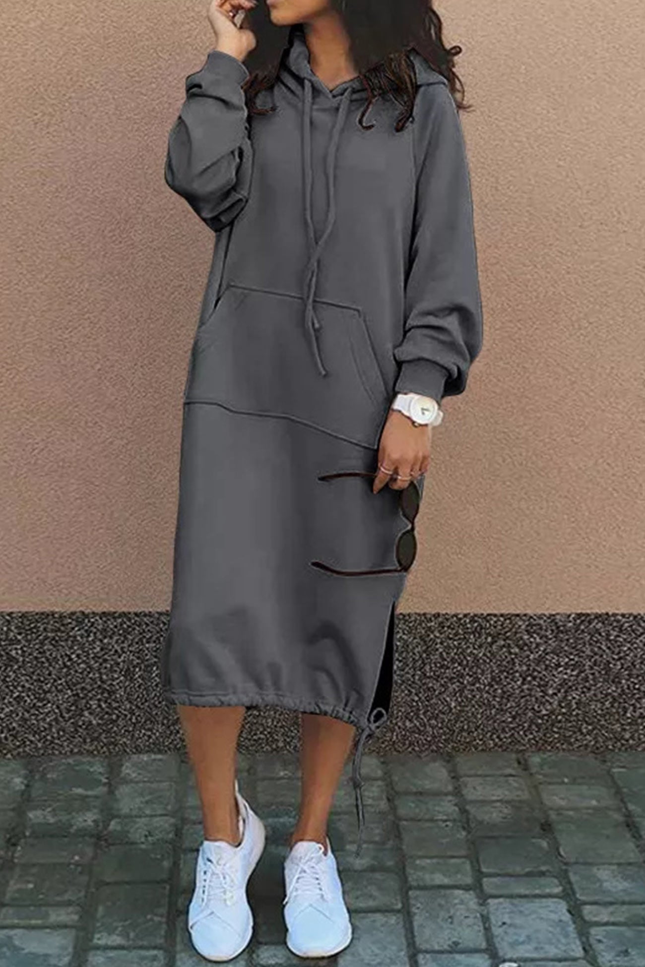 Vestido sudadera mujer largo con capucha y ajuste holgado