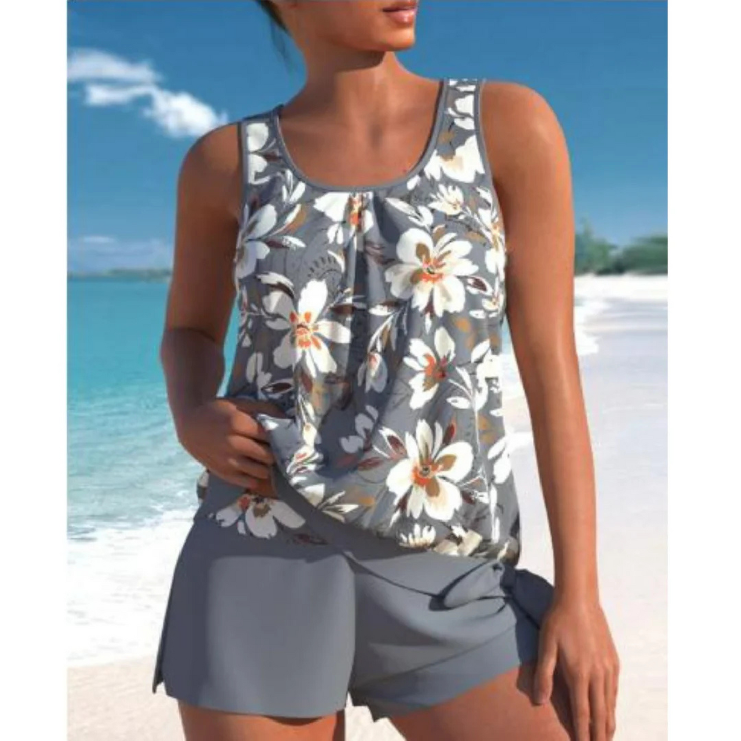 Bañador Tankini Mujer de Dos Piezas Estampado Flores Pantalón