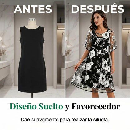 Vestido Mujer de Gasa Floral Ajuste Elegante
