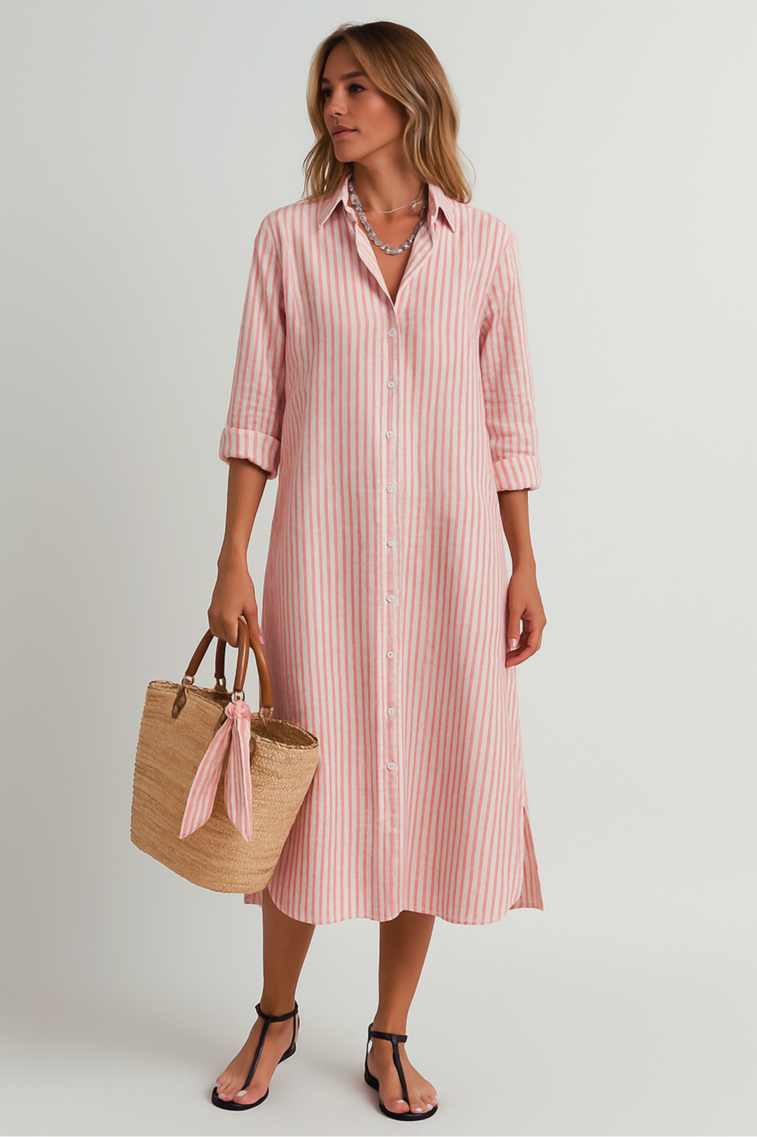 Vestido midi mujer de verano con botones y corte recto - Mavetta
