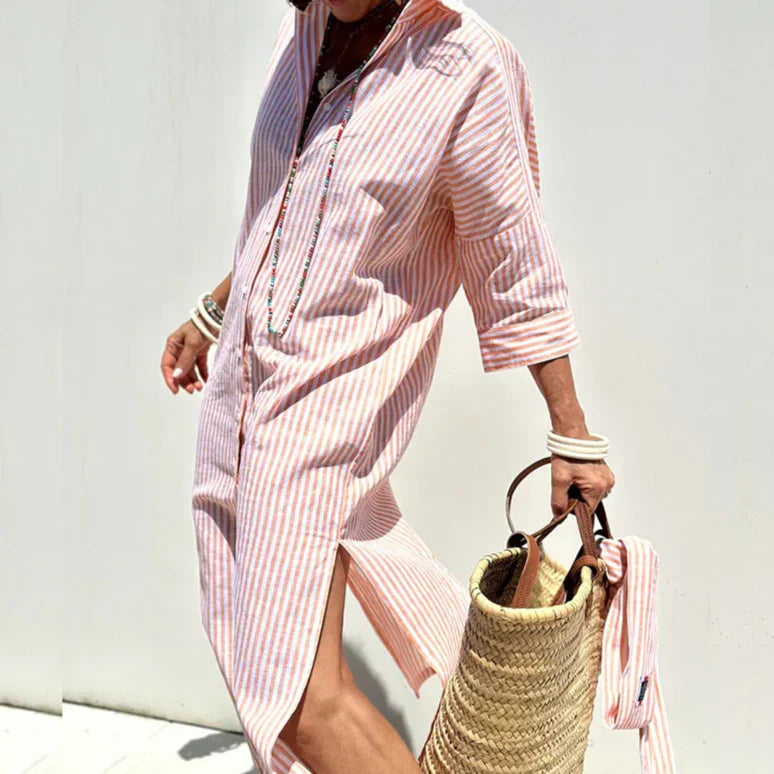 Vestido midi mujer de verano con botones y corte recto