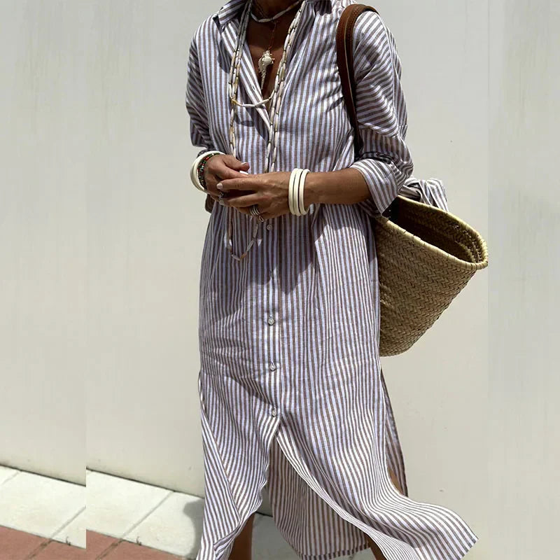 Vestido midi mujer de verano con botones y corte recto