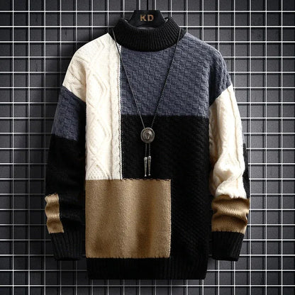 Jersey Hombre Cuello Alto Patchwork Moderno Ajuste Regular