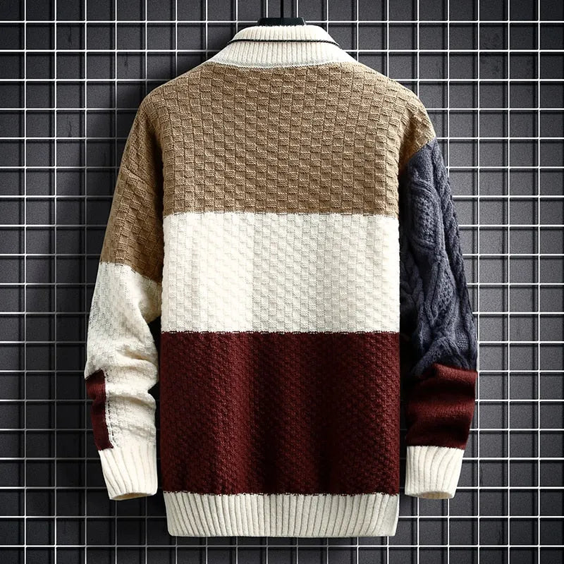 Jersey Hombre Cuello Alto Patchwork Moderno Ajuste Regular