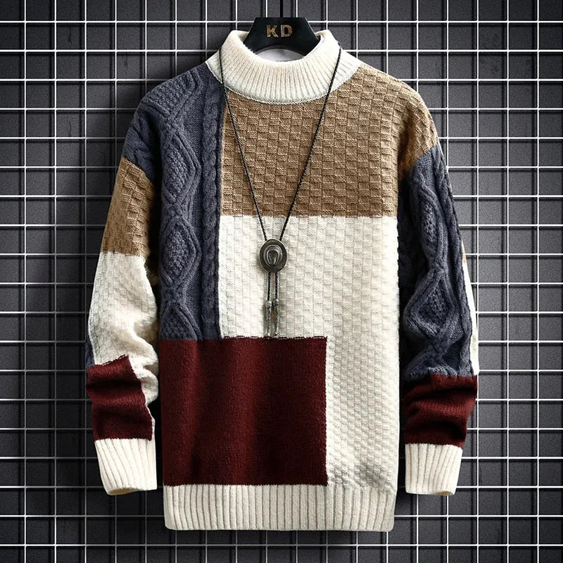 Jersey Hombre Cuello Alto Patchwork Moderno Ajuste Regular
