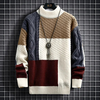 Jersey Hombre Cuello Alto Patchwork Moderno Ajuste Regular
