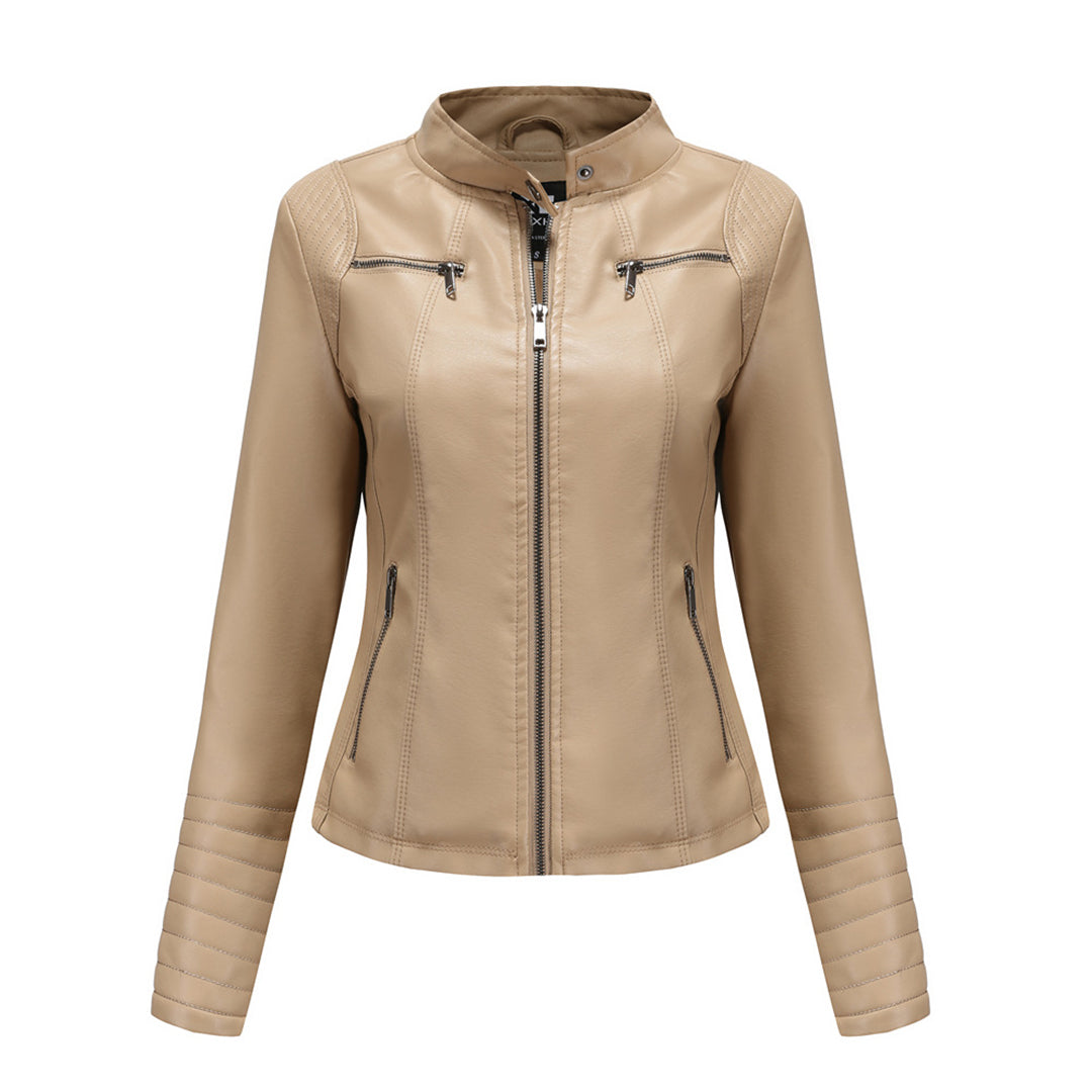 Chaqueta Mujer de Cuero con Mangas Acanaladas Ajuste Elegante