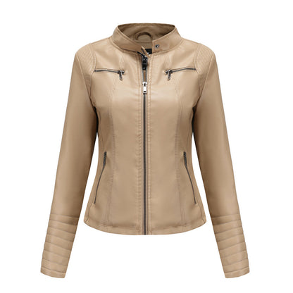 Chaqueta Mujer de Cuero con Mangas Acanaladas Ajuste Elegante
